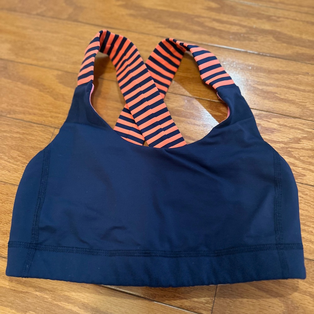 Lululemon Sports Top in Navy and Orange Stripes